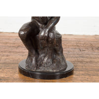 Lost Wax Cast Bronze Sculpture on Base Inspired by Auguste Rodin's The thinker