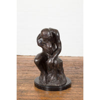 Lost Wax Cast Bronze Sculpture on Base Inspired by Auguste Rodin's The thinker