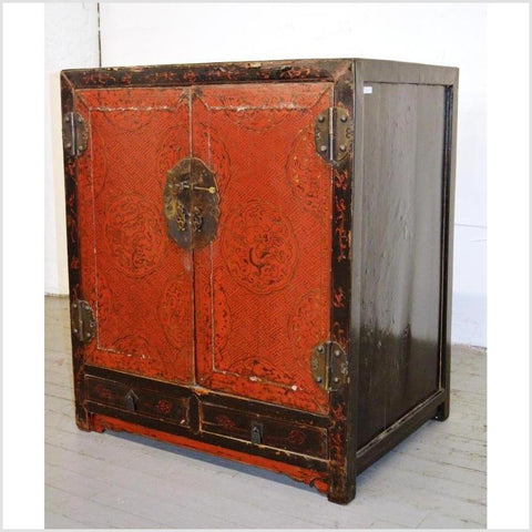 Low Black & Red Cabinet-YN1054-3. Asian & Chinese Furniture, Art, Antiques, Vintage Home Décor for sale at FEA Home