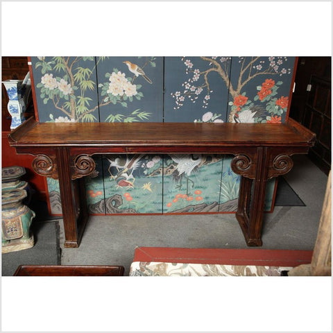 Mid 19th Century Chinese Carved Elmwood Console Table with Original Finish-YN129-2. Asian & Chinese Furniture, Art, Antiques, Vintage Home Décor for sale at FEA Home
