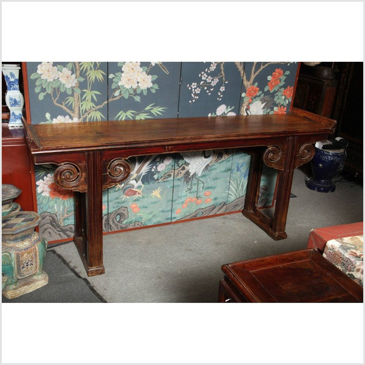 Mid 19th Century Chinese Carved Elmwood Console Table with Original Finish-3. Asian &amp; Chinese Furniture, Art, Antiques, Vintage Home Décor for sale at FEA Home