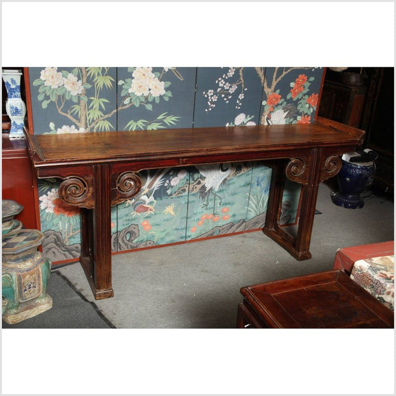 Mid 19th Century Chinese Carved Elmwood Console Table with Original Finish-YN129-3. Asian & Chinese Furniture, Art, Antiques, Vintage Home Décor for sale at FEA Home