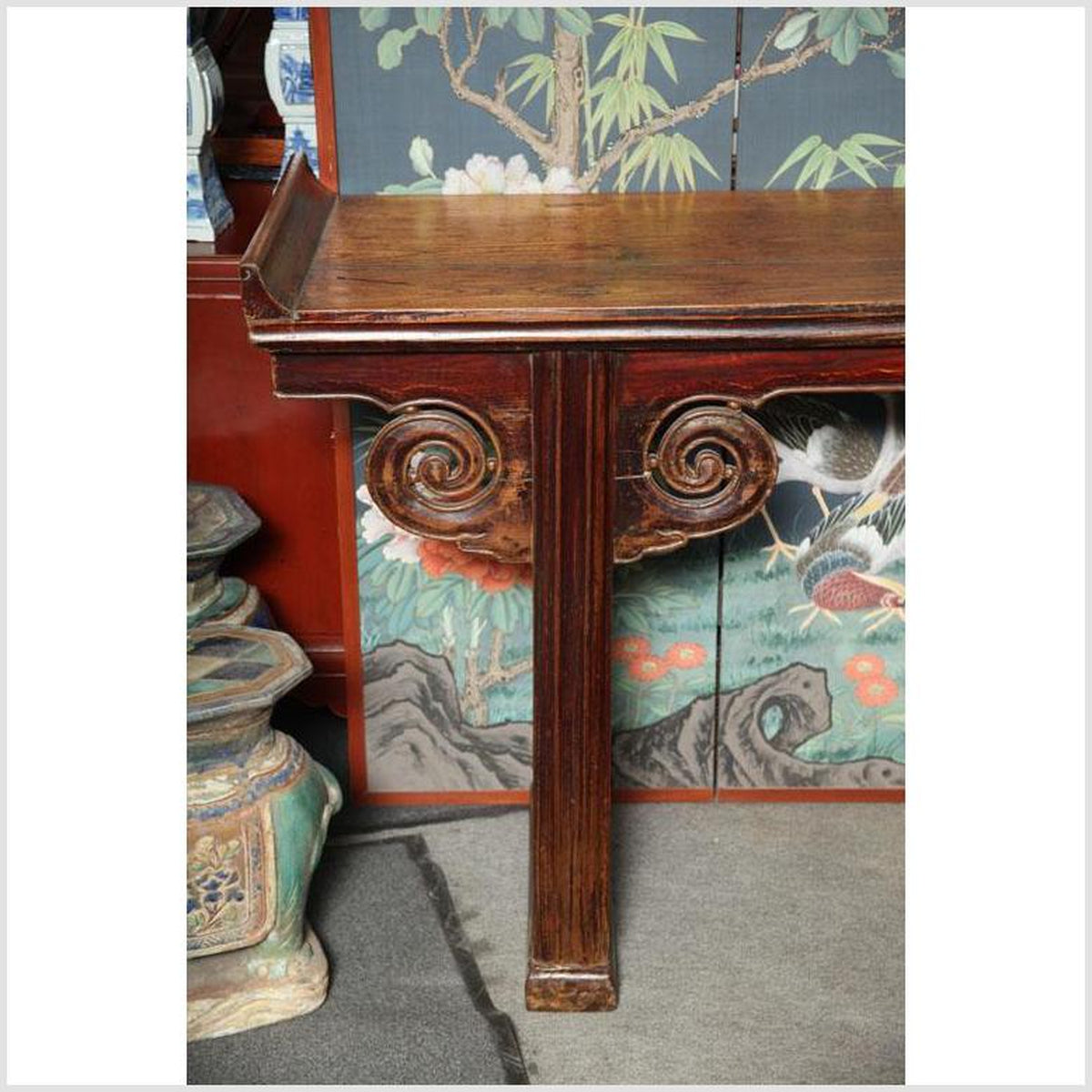 Mid 19th Century Chinese Carved Elmwood Console Table with Original Finish-4. Asian &amp; Chinese Furniture, Art, Antiques, Vintage Home Décor for sale at FEA Home