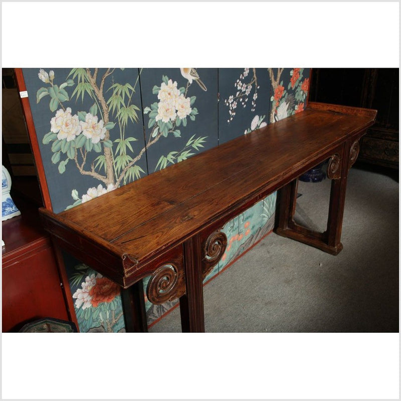 Mid 19th Century Chinese Carved Elmwood Console Table with Original Finish-YN129-6. Asian & Chinese Furniture, Art, Antiques, Vintage Home Décor for sale at FEA Home