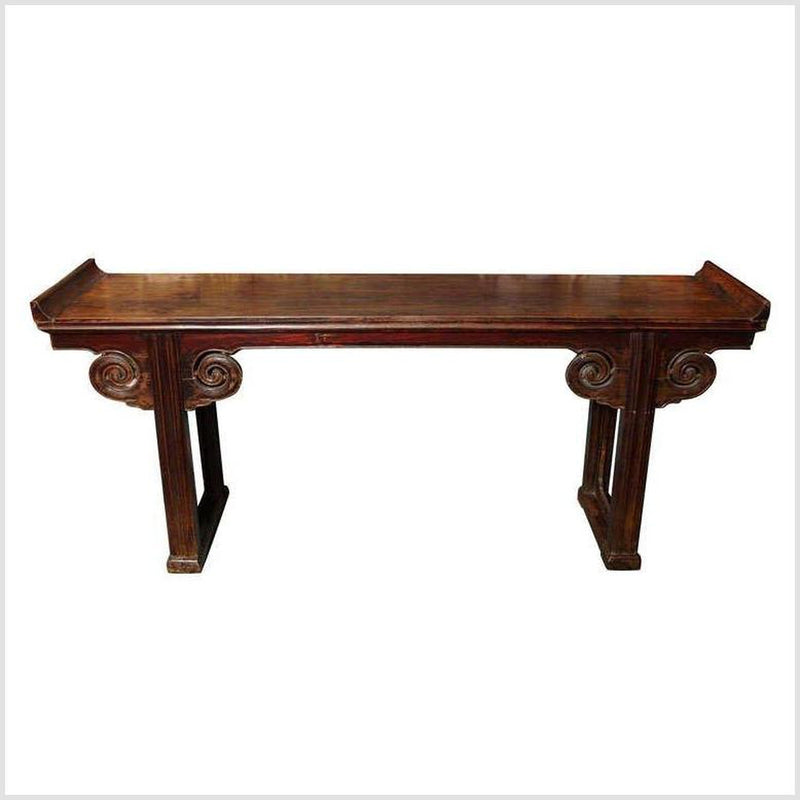 Mid 19th Century Chinese Carved Elmwood Console Table with Original Finish-YN129-1. Asian & Chinese Furniture, Art, Antiques, Vintage Home Décor for sale at FEA Home