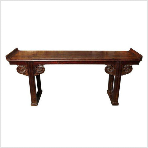 Mid 19th Century Chinese Carved Elmwood Console Table with Original Finish-YN129-1. Asian & Chinese Furniture, Art, Antiques, Vintage Home Décor for sale at FEA Home
