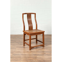 Ming Dynasty Style Natural Wood Wedding Side Chair with Woven Rattan Seat