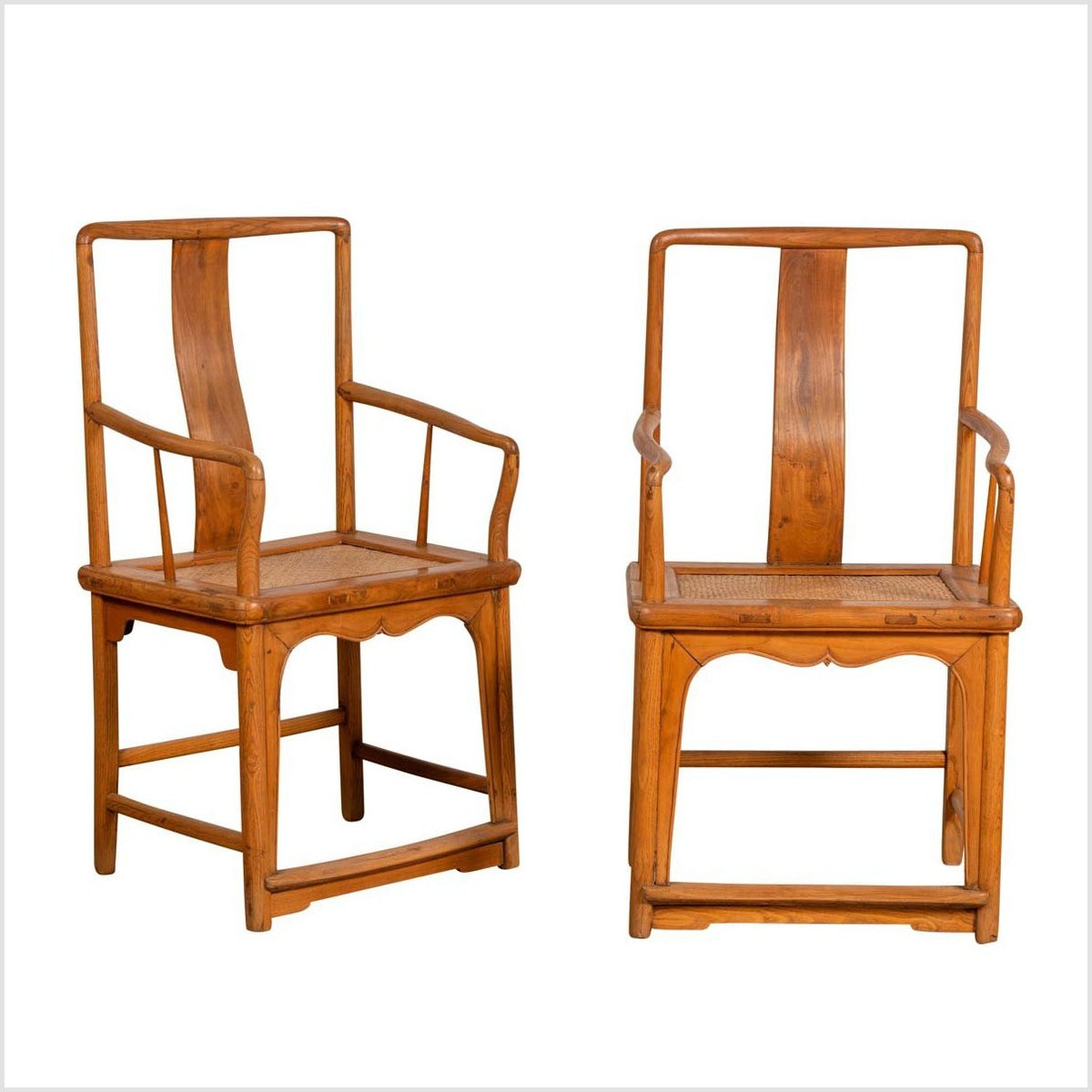 Ming Dynasty Style Wedding Armchairs with Curving Arms and Woven Rattan Seats-1. Asian & Chinese Furniture, Art, Antiques, Vintage Home Décor for sale at FEA Home
