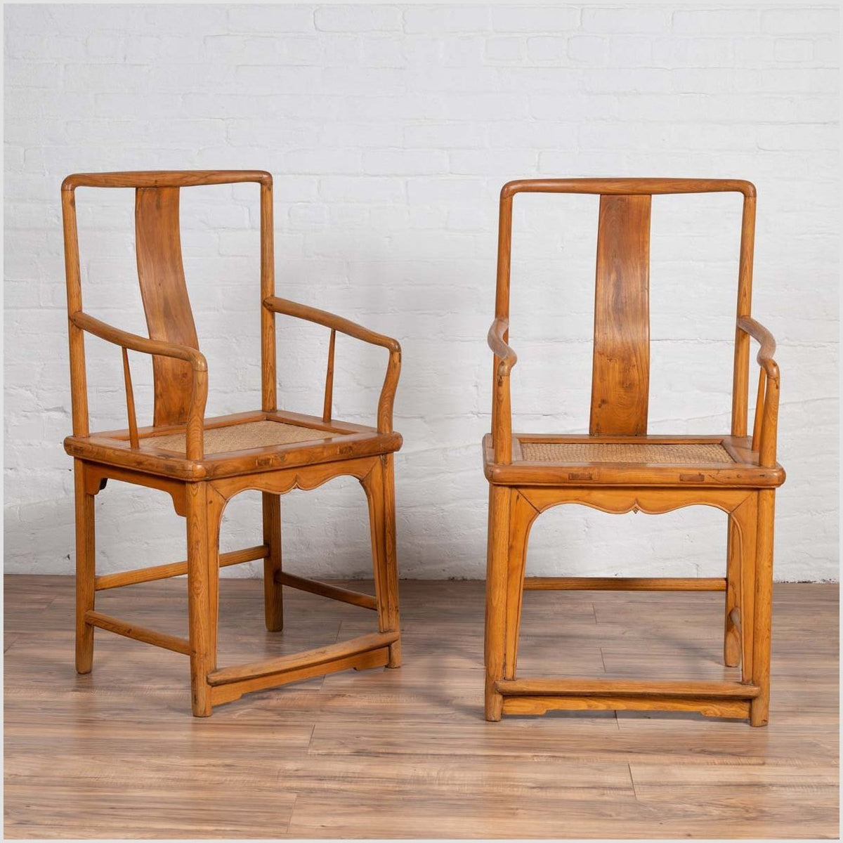 Ming Dynasty Style Wedding Armchairs with Curving Arms and Woven Rattan Seats-2. Asian & Chinese Furniture, Art, Antiques, Vintage Home Décor for sale at FEA Home