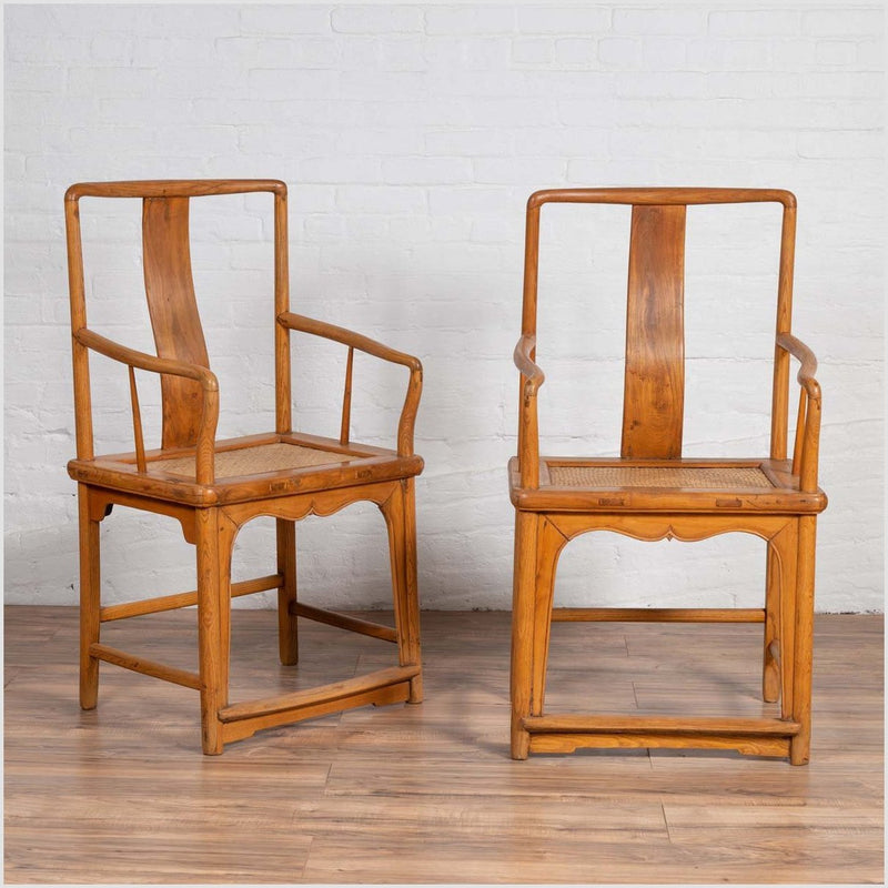 Ming Dynasty Style Wedding Armchairs with Curving Arms and Woven Rattan Seats-YN6216-2. Asian & Chinese Furniture, Art, Antiques, Vintage Home Décor for sale at FEA Home