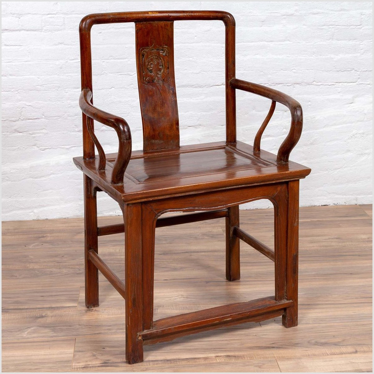 Ming Dynasty Style Wooden Wedding Chair with Carved Medallion and Curving Arms-10. Asian &amp; Chinese Furniture, Art, Antiques, Vintage Home Décor for sale at FEA Home