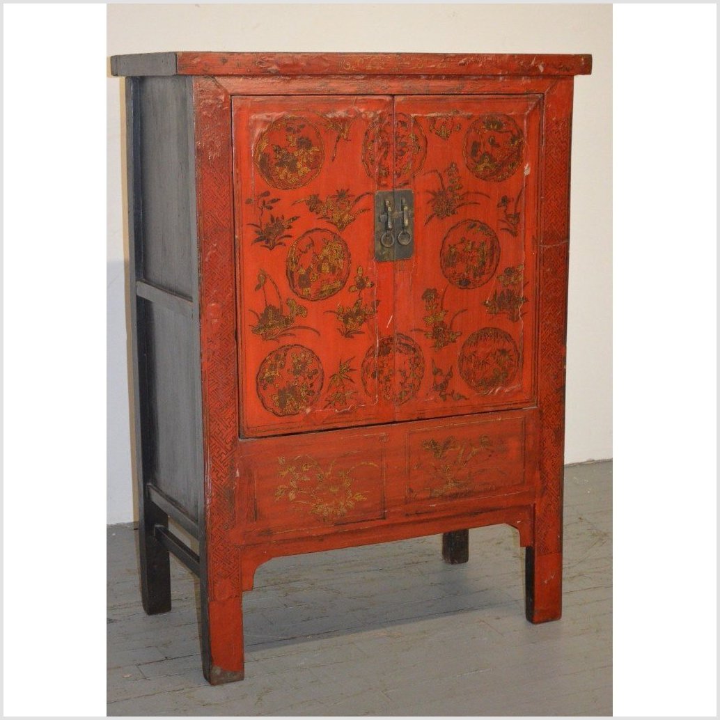 Original Decoration Antique Red Lacquer Cabinet-3. Asian &amp; Chinese Furniture, Art, Antiques, Vintage Home Décor for sale at FEA Home