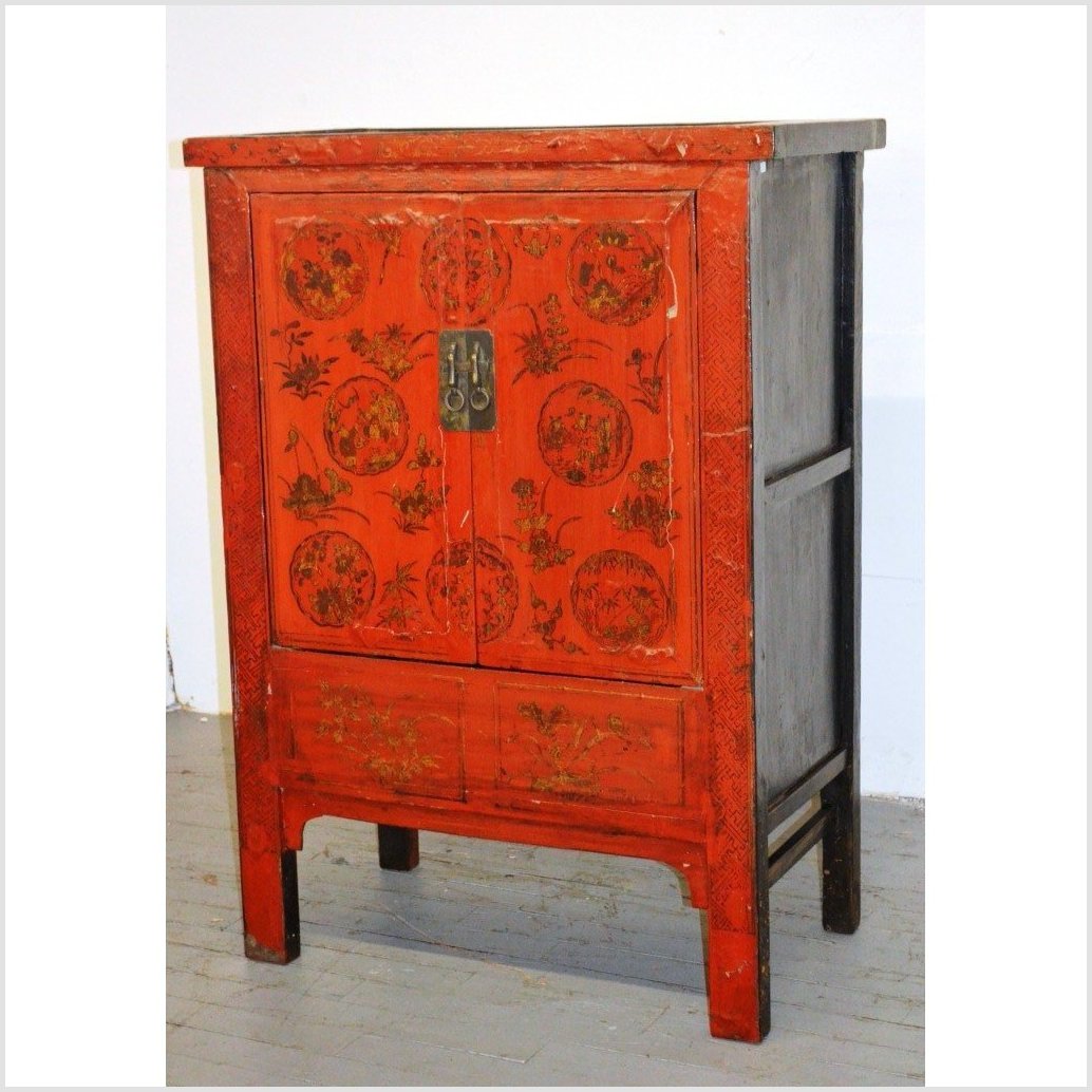 Original Decoration Antique Red Lacquer Cabinet-4. Asian &amp; Chinese Furniture, Art, Antiques, Vintage Home Décor for sale at FEA Home