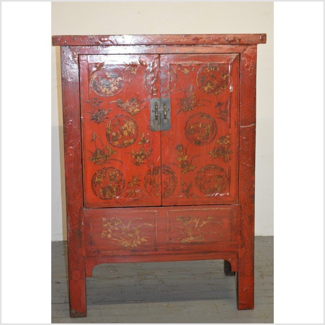 Original Decoration Antique Red Lacquer Cabinet-1. Asian & Chinese Furniture, Art, Antiques, Vintage Home Décor for sale at FEA Home