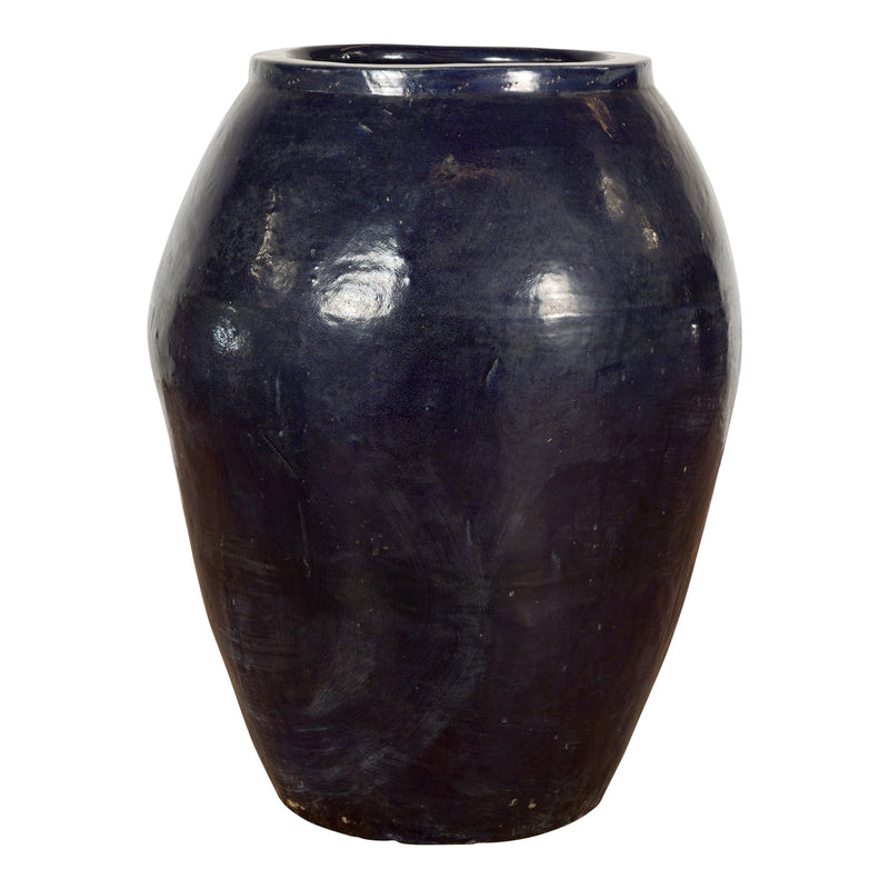 This-is-a-picture-of-a-Oversized Vintage Thai Midnight Blue Glazed Water Vessel with Tapering Lines-image-position-1-style-YN7741-Shop-for-Vintage-and-Antique-Asian-and-Chinese-Furniture-for-sale-at-FEA Home-NYC