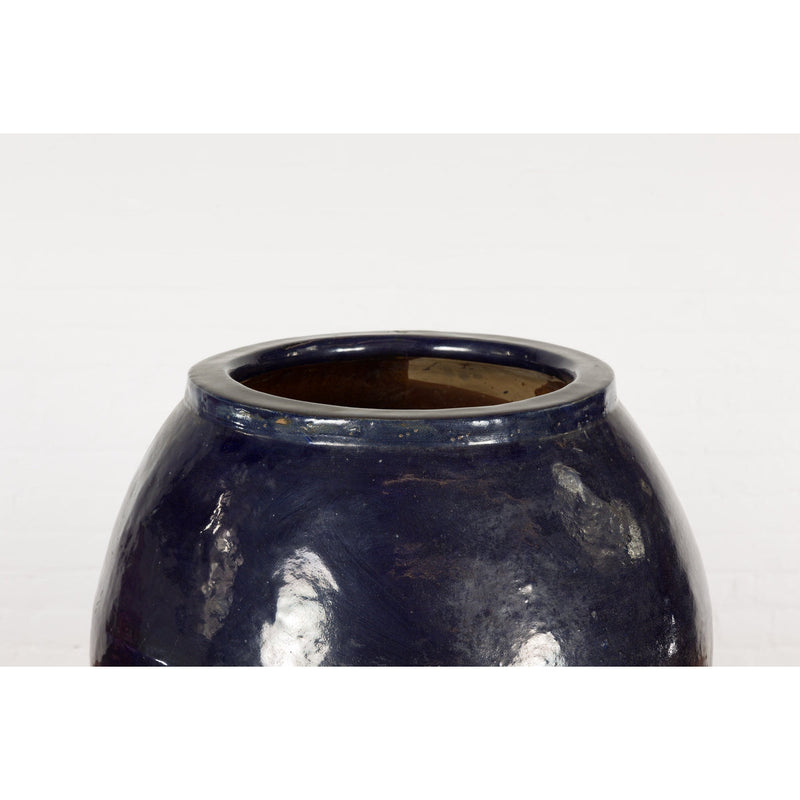 This-is-a-picture-of-a-Oversized Vintage Thai Midnight Blue Glazed Water Vessel with Tapering Lines-image-position-10-style-YN7741-Shop-for-Vintage-and-Antique-Asian-and-Chinese-Furniture-for-sale-at-FEA Home-NYC