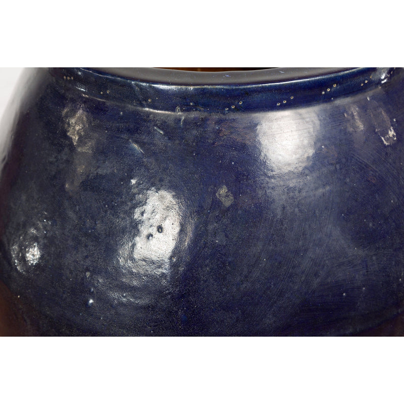 This-is-a-picture-of-a-Oversized Vintage Thai Midnight Blue Glazed Water Vessel with Tapering Lines-image-position-6-style-YN7741-Shop-for-Vintage-and-Antique-Asian-and-Chinese-Furniture-for-sale-at-FEA Home-NYC