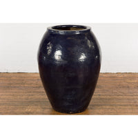 Oversized Vintage Thai Midnight Blue Glazed Water Vessel with Tapering Lines