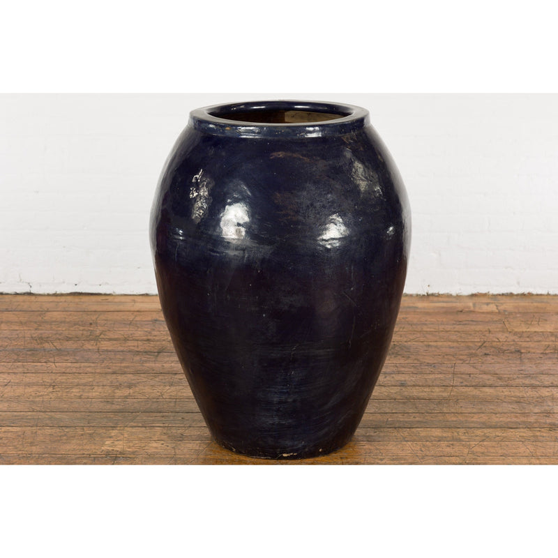 This-is-a-picture-of-a-Oversized Vintage Thai Midnight Blue Glazed Water Vessel with Tapering Lines-image-position-9-style-YN7741-Shop-for-Vintage-and-Antique-Asian-and-Chinese-Furniture-for-sale-at-FEA Home-NYC