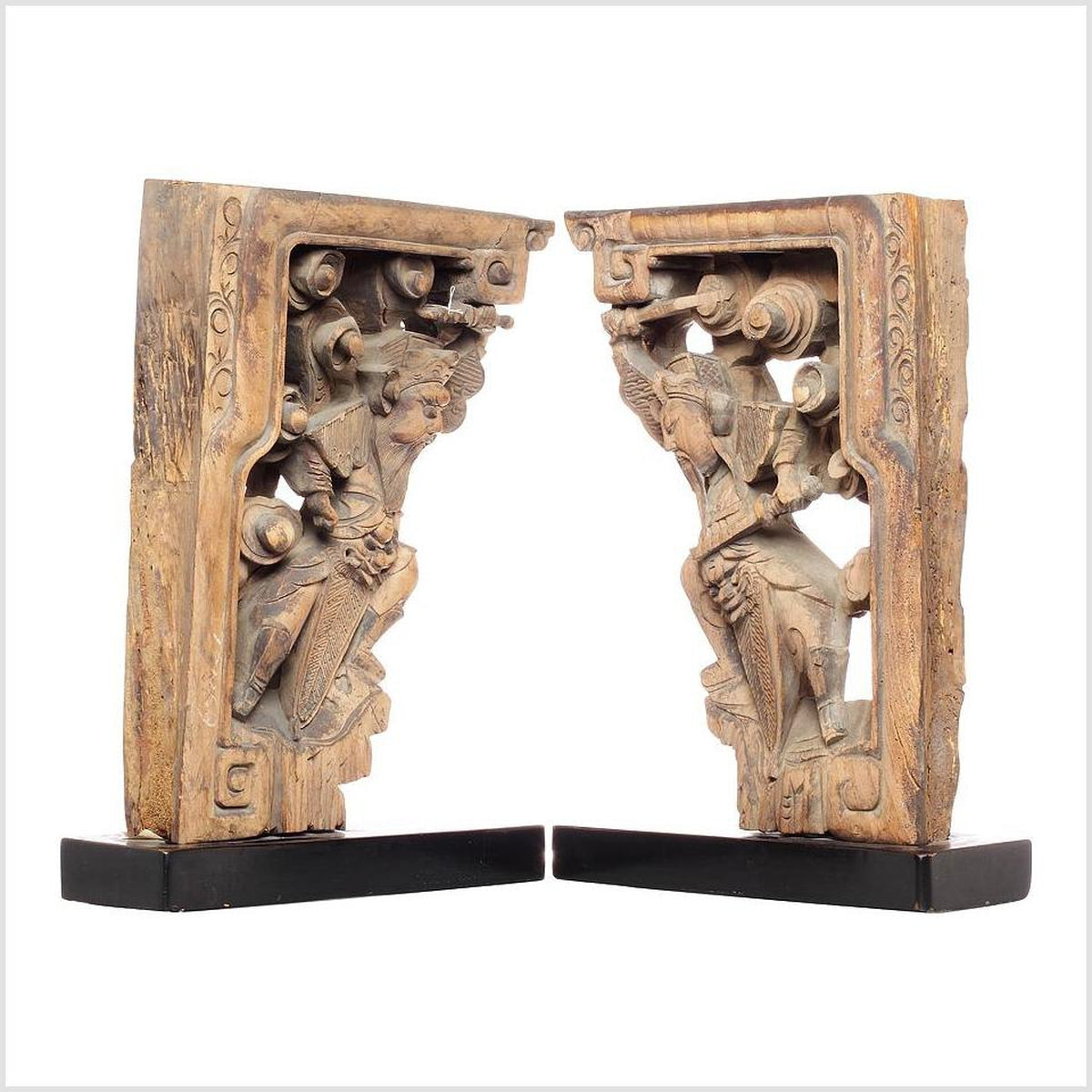 Pair of 18th Century Chinese Hand-Carved Temple Corbels with Characters-1. Asian & Chinese Furniture, Art, Antiques, Vintage Home Décor for sale at FEA Home