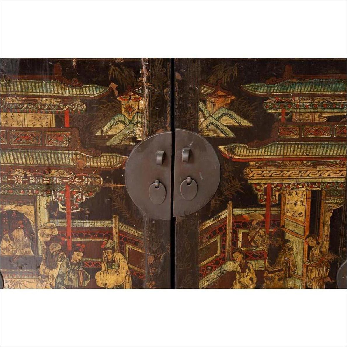 Pair of Antique Chinese Display Cabinets with Hand Painted Chinoiserie Motifs-14. Asian &amp; Chinese Furniture, Art, Antiques, Vintage Home Décor for sale at FEA Home