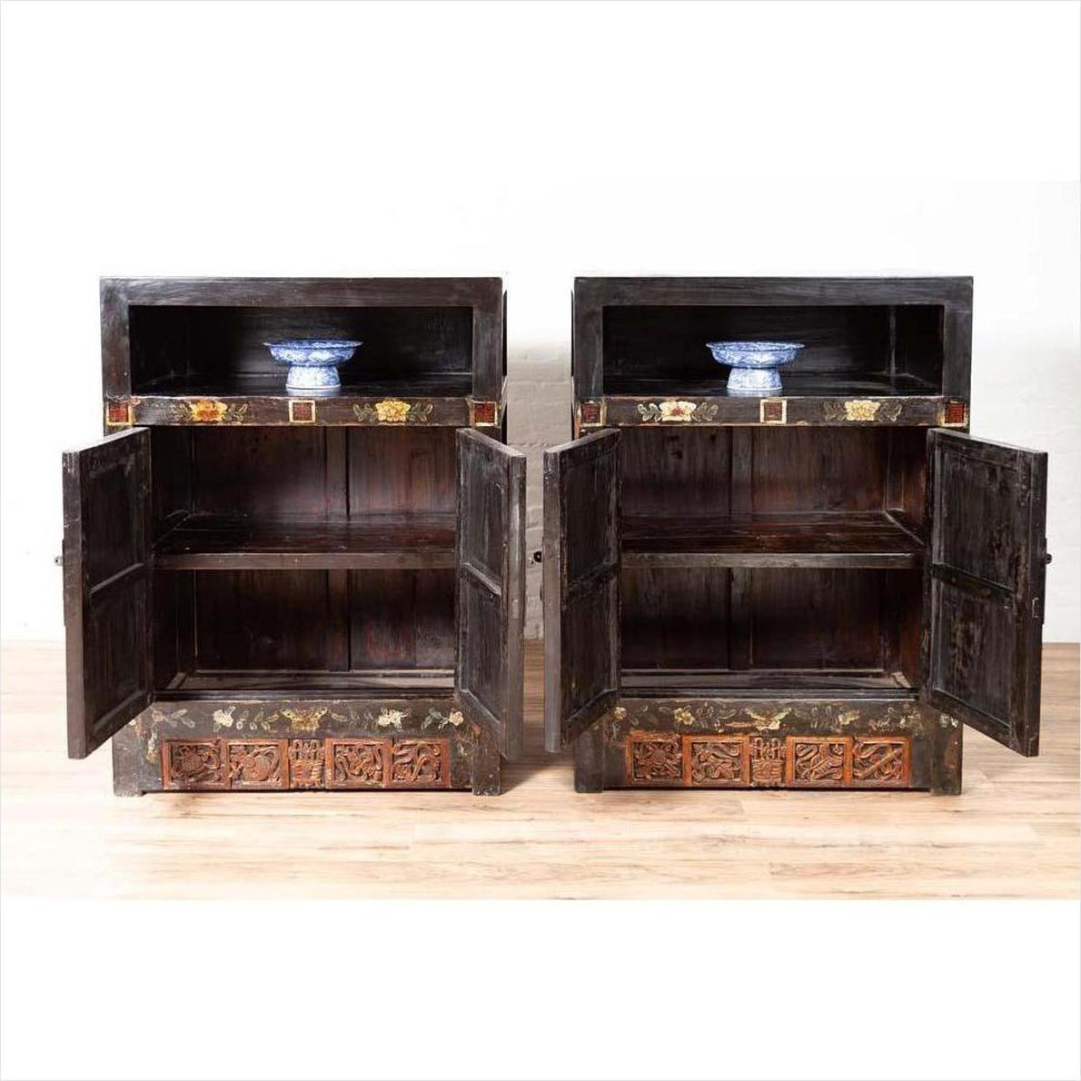 Pair of Antique Chinese Display Cabinets with Hand Painted Chinoiserie Motifs-15. Asian &amp; Chinese Furniture, Art, Antiques, Vintage Home Décor for sale at FEA Home