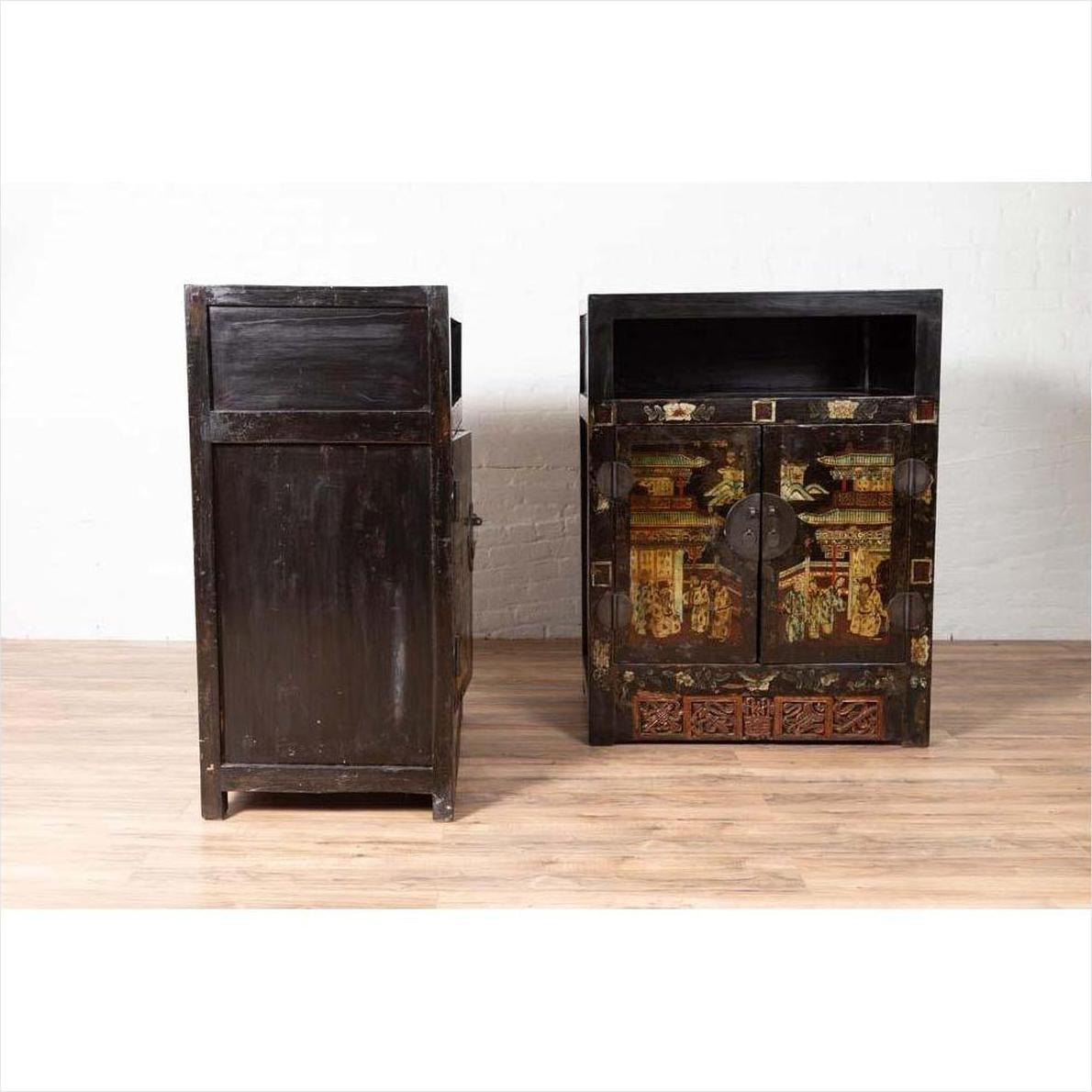 Pair of Antique Chinese Display Cabinets with Hand Painted Chinoiserie Motifs-16. Asian &amp; Chinese Furniture, Art, Antiques, Vintage Home Décor for sale at FEA Home