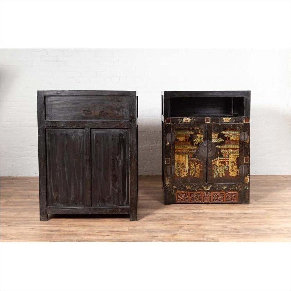 Pair of Antique Chinese Display Cabinets with Hand Painted Chinoiserie Motifs-17. Asian &amp; Chinese Furniture, Art, Antiques, Vintage Home Décor for sale at FEA Home