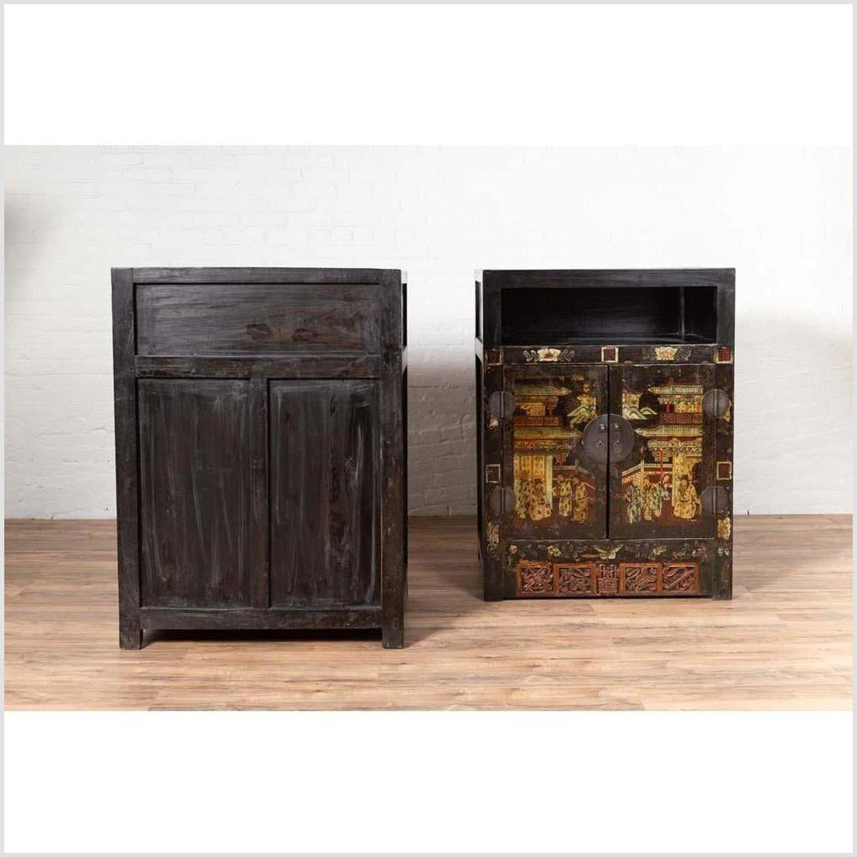 Pair of Antique Chinese Display Cabinets with Hand Painted Chinoiserie Motifs-17. Asian &amp; Chinese Furniture, Art, Antiques, Vintage Home Décor for sale at FEA Home