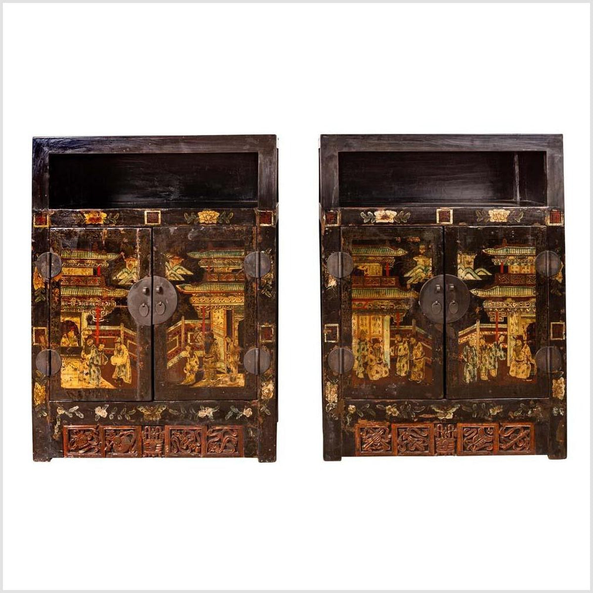 Pair of Antique Chinese Display Cabinets with Hand Painted Chinoiserie Motifs-1. Asian & Chinese Furniture, Art, Antiques, Vintage Home Décor for sale at FEA Home