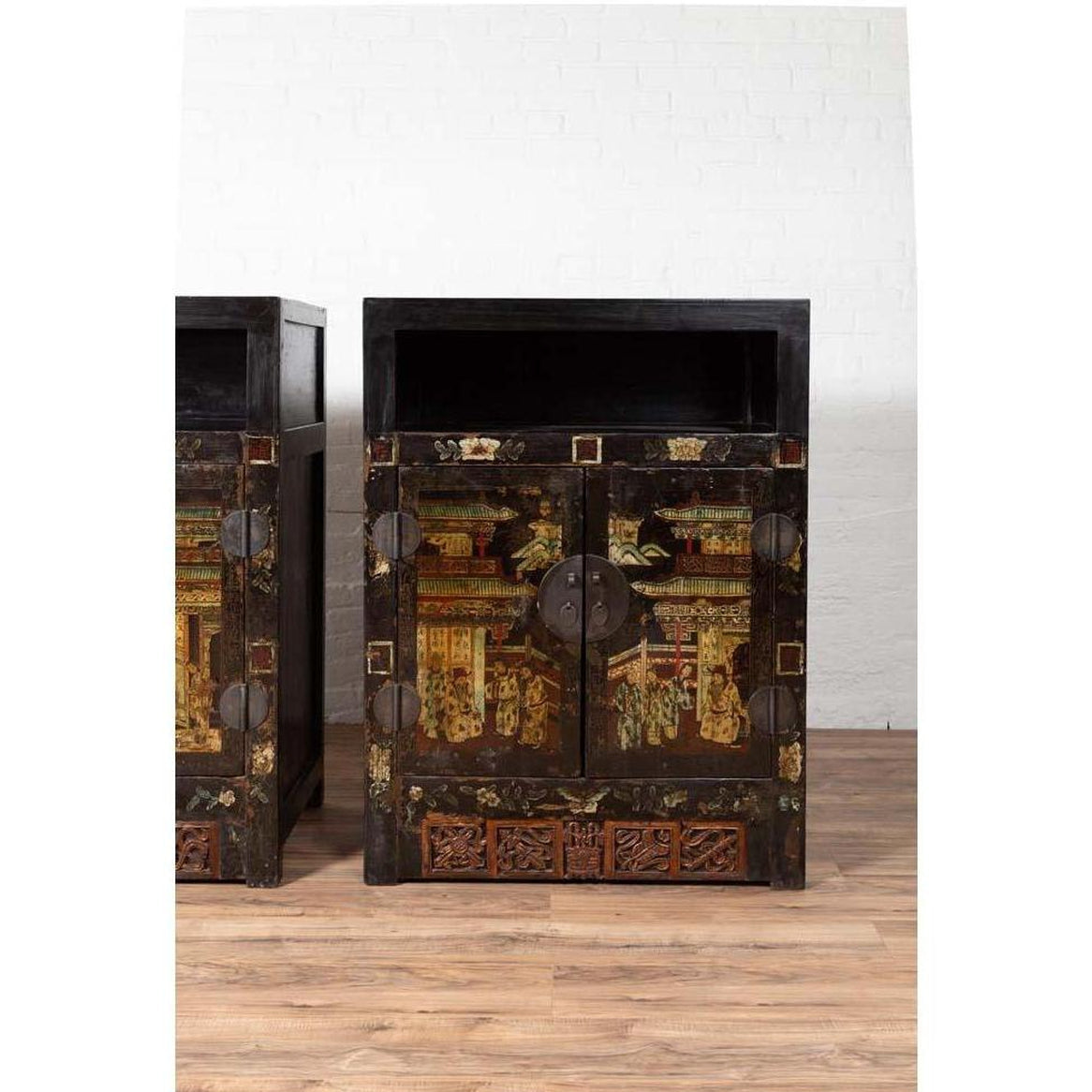 Pair of Antique Chinese Display Cabinets with Hand Painted Chinoiserie Motifs-6. Asian &amp; Chinese Furniture, Art, Antiques, Vintage Home Décor for sale at FEA Home