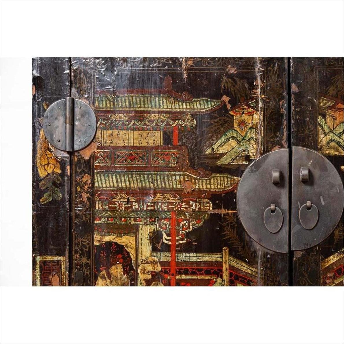Pair of Antique Chinese Display Cabinets with Hand Painted Chinoiserie Motifs-9. Asian &amp; Chinese Furniture, Art, Antiques, Vintage Home Décor for sale at FEA Home