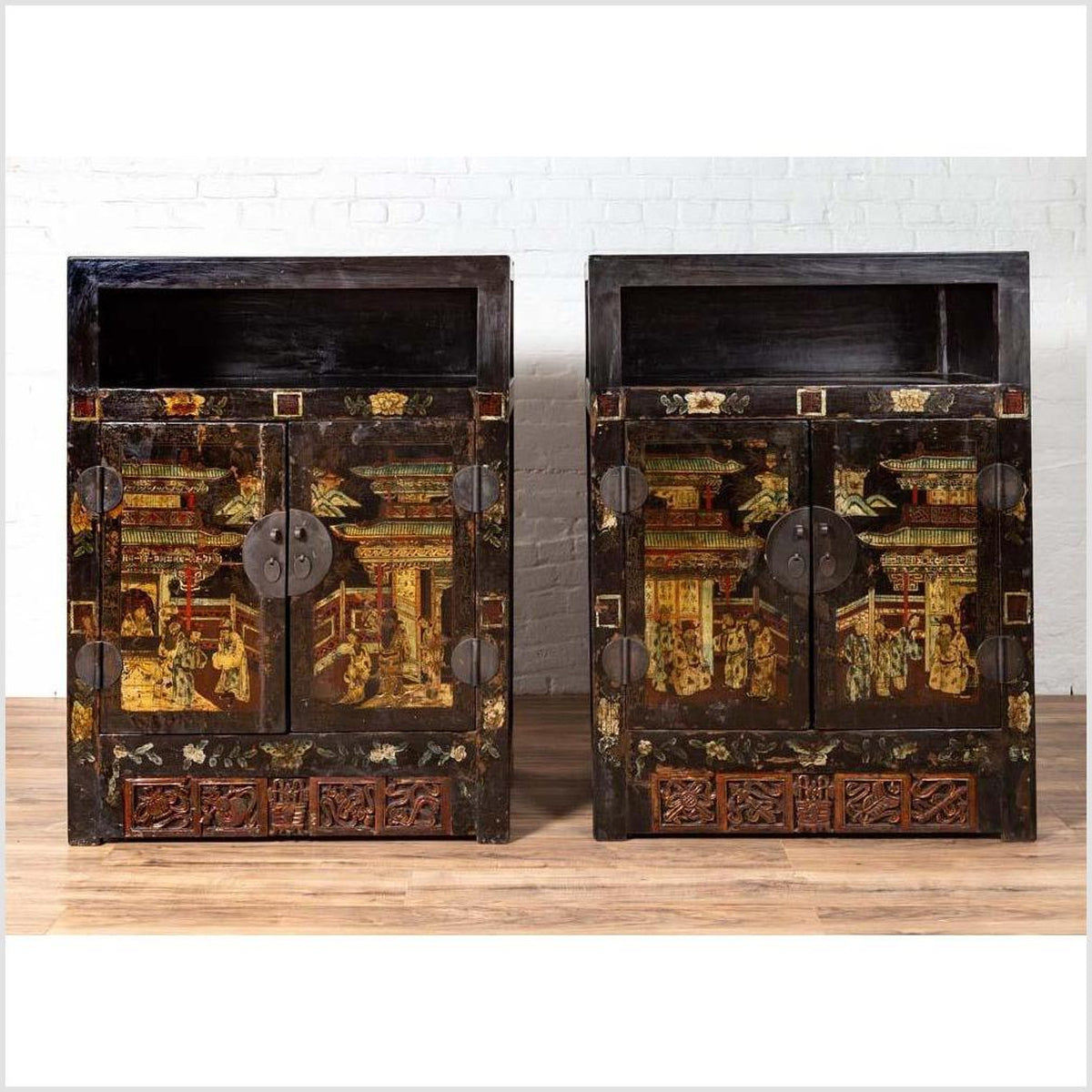 Pair of Antique Chinese Display Cabinets with Hand Painted Chinoiserie Motifs-2. Asian & Chinese Furniture, Art, Antiques, Vintage Home Décor for sale at FEA Home
