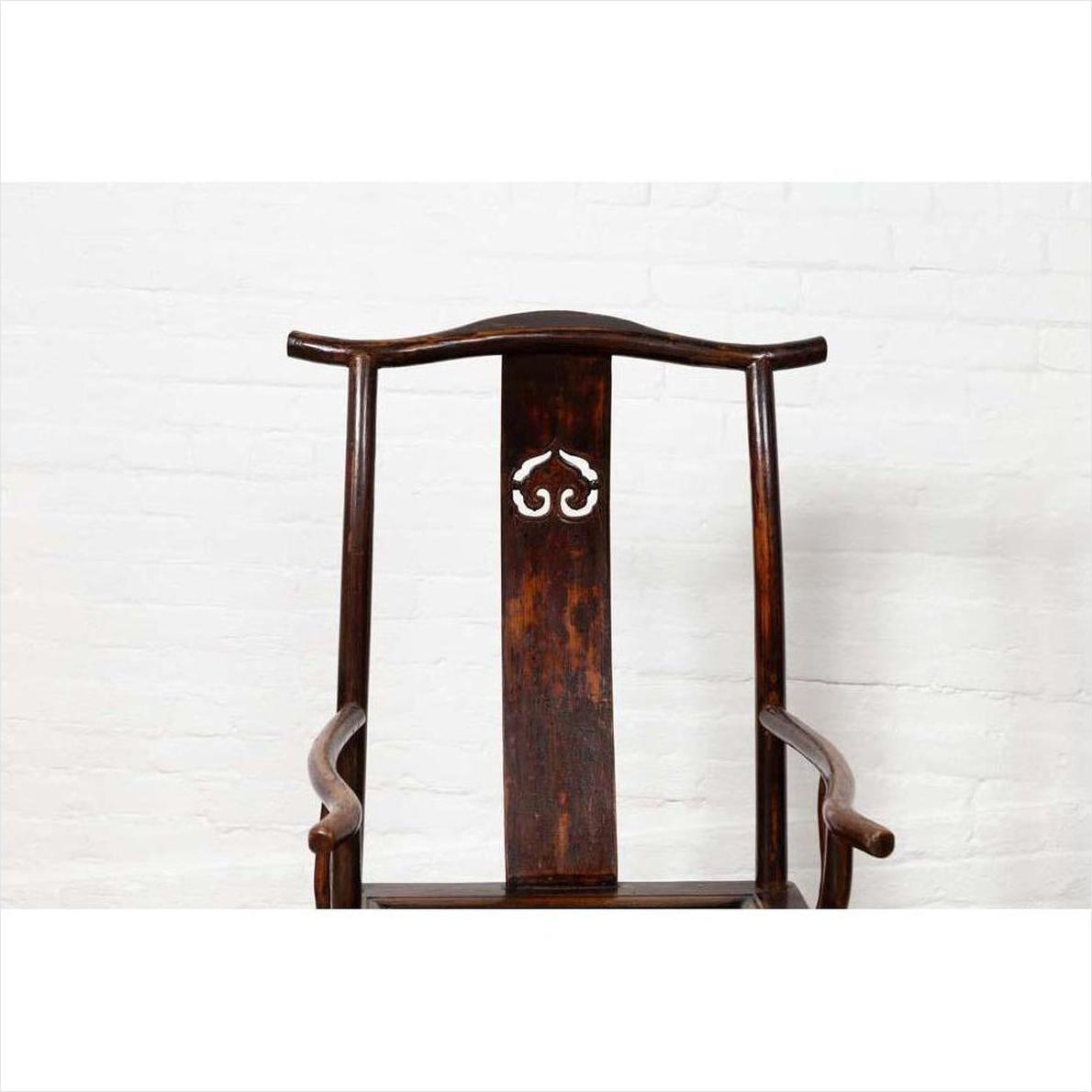 Pair of Chinese 1880s Official's Hat Chairs with Pierced Splats and Curving Arms-12. Asian &amp; Chinese Furniture, Art, Antiques, Vintage Home Décor for sale at FEA Home