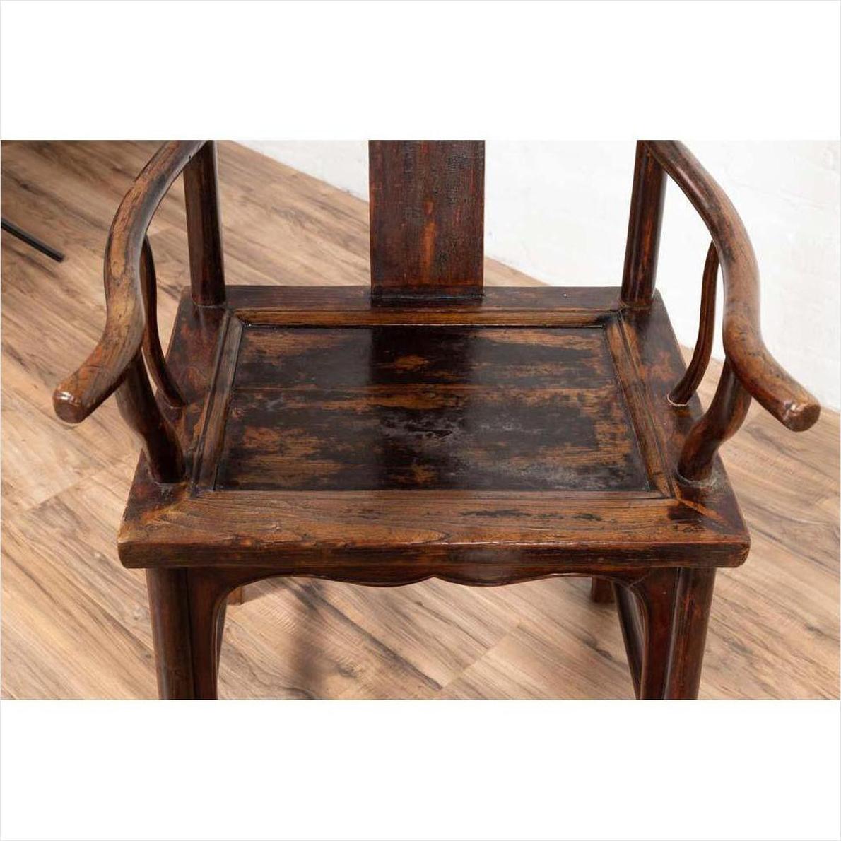 Pair of Chinese 1880s Official's Hat Chairs with Pierced Splats and Curving Arms-16. Asian &amp; Chinese Furniture, Art, Antiques, Vintage Home Décor for sale at FEA Home