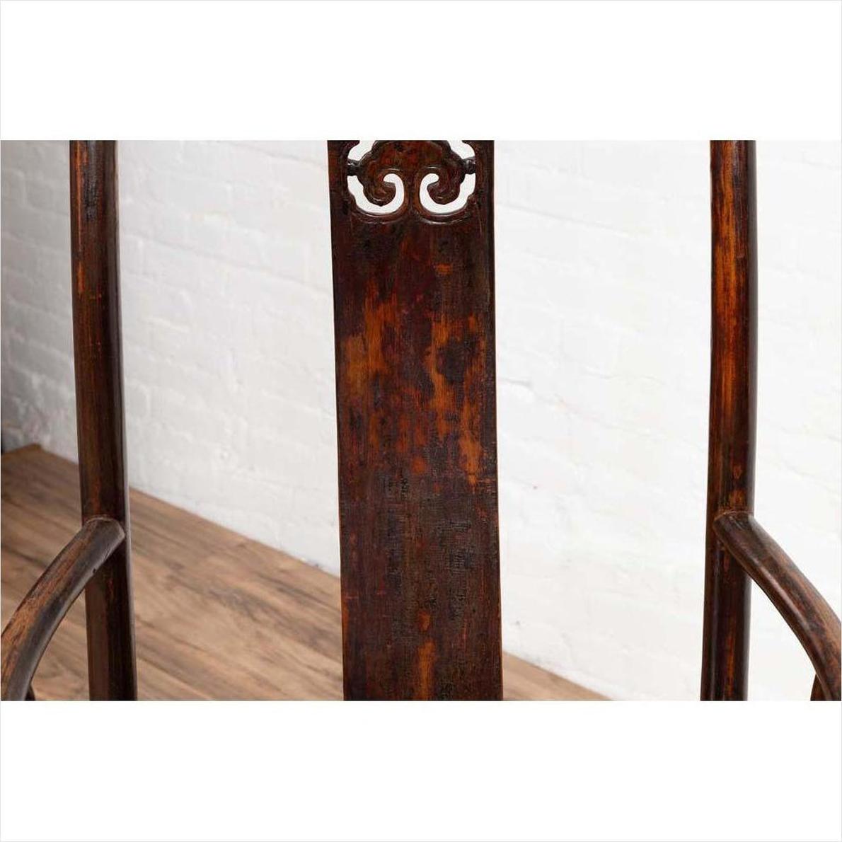 Pair of Chinese 1880s Official's Hat Chairs with Pierced Splats and Curving Arms-17. Asian &amp; Chinese Furniture, Art, Antiques, Vintage Home Décor for sale at FEA Home