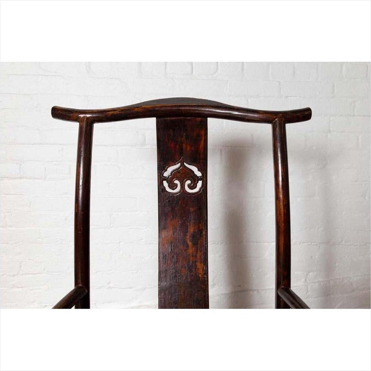 Pair of Chinese 1880s Official's Hat Chairs with Pierced Splats and Curving Arms-7. Asian &amp; Chinese Furniture, Art, Antiques, Vintage Home Décor for sale at FEA Home
