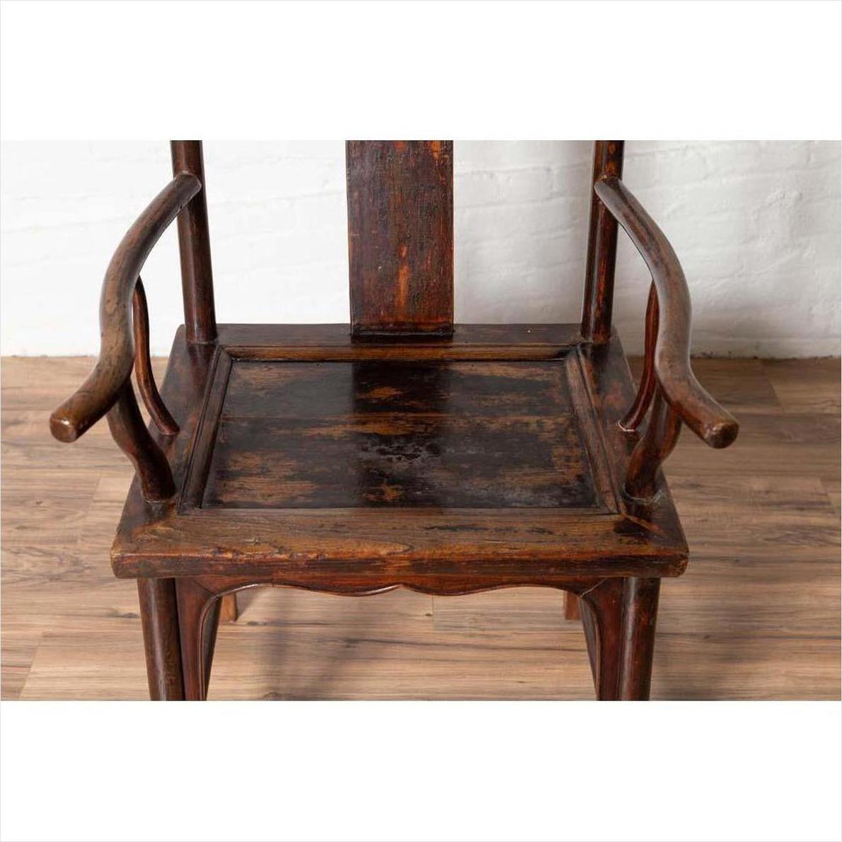 Pair of Chinese 1880s Official's Hat Chairs with Pierced Splats and Curving Arms-9. Asian &amp; Chinese Furniture, Art, Antiques, Vintage Home Décor for sale at FEA Home