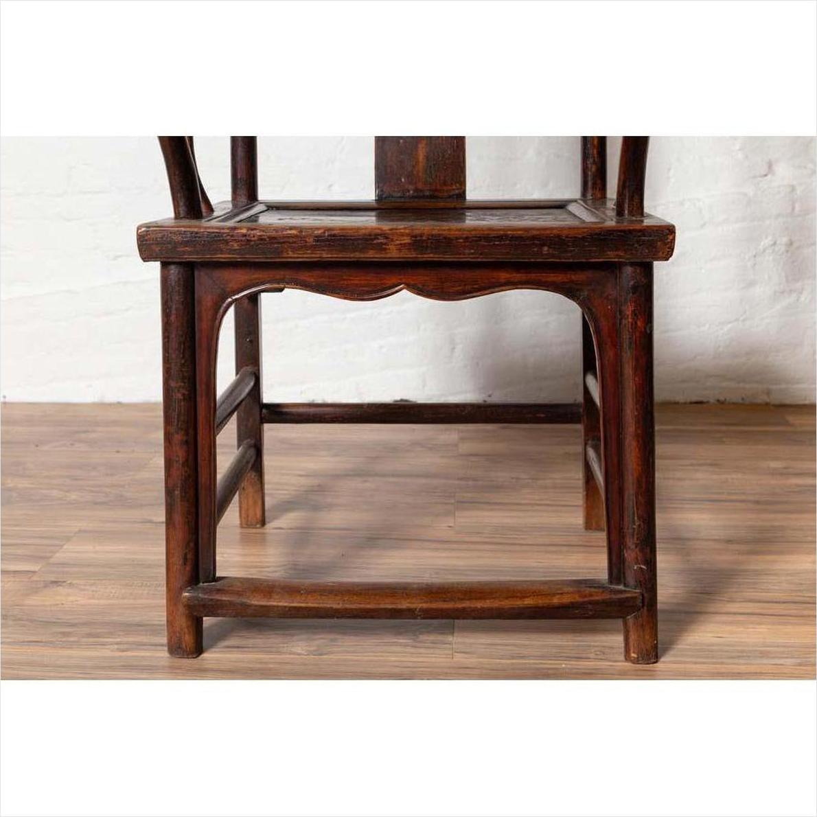 Pair of Chinese 1880s Official's Hat Chairs with Pierced Splats and Curving Arms-10. Asian &amp; Chinese Furniture, Art, Antiques, Vintage Home Décor for sale at FEA Home