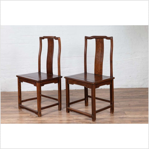 Pair of Chinese Elm Dark Patina Scholar's Ceremonial Chairs with Sinuous Splats-YN6230-13. Asian & Chinese Furniture, Art, Antiques, Vintage Home Décor for sale at FEA Home