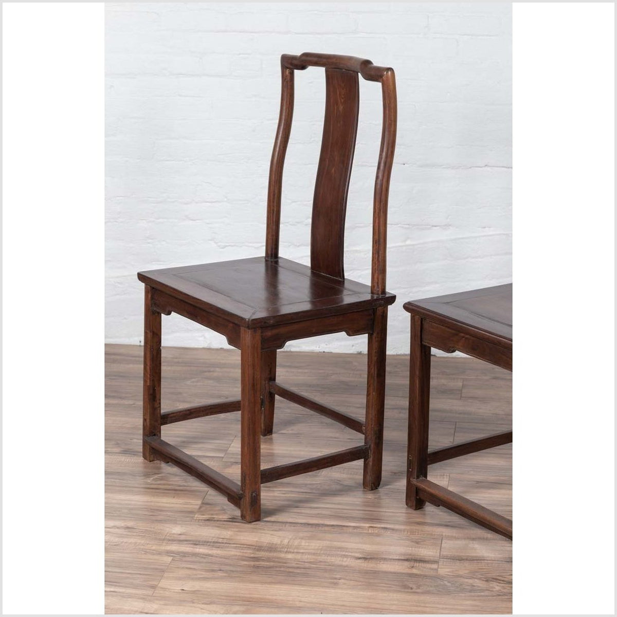 Pair of Chinese Elm Dark Patina Scholar&#39;s Ceremonial Chairs with Sinuous Splats-15. Asian &amp; Chinese Furniture, Art, Antiques, Vintage Home Décor for sale at FEA Home