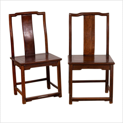 Pair of Chinese Elm Dark Patina Scholar's Ceremonial Chairs with Sinuous Splats-YN6230-1. Asian & Chinese Furniture, Art, Antiques, Vintage Home Décor for sale at FEA Home