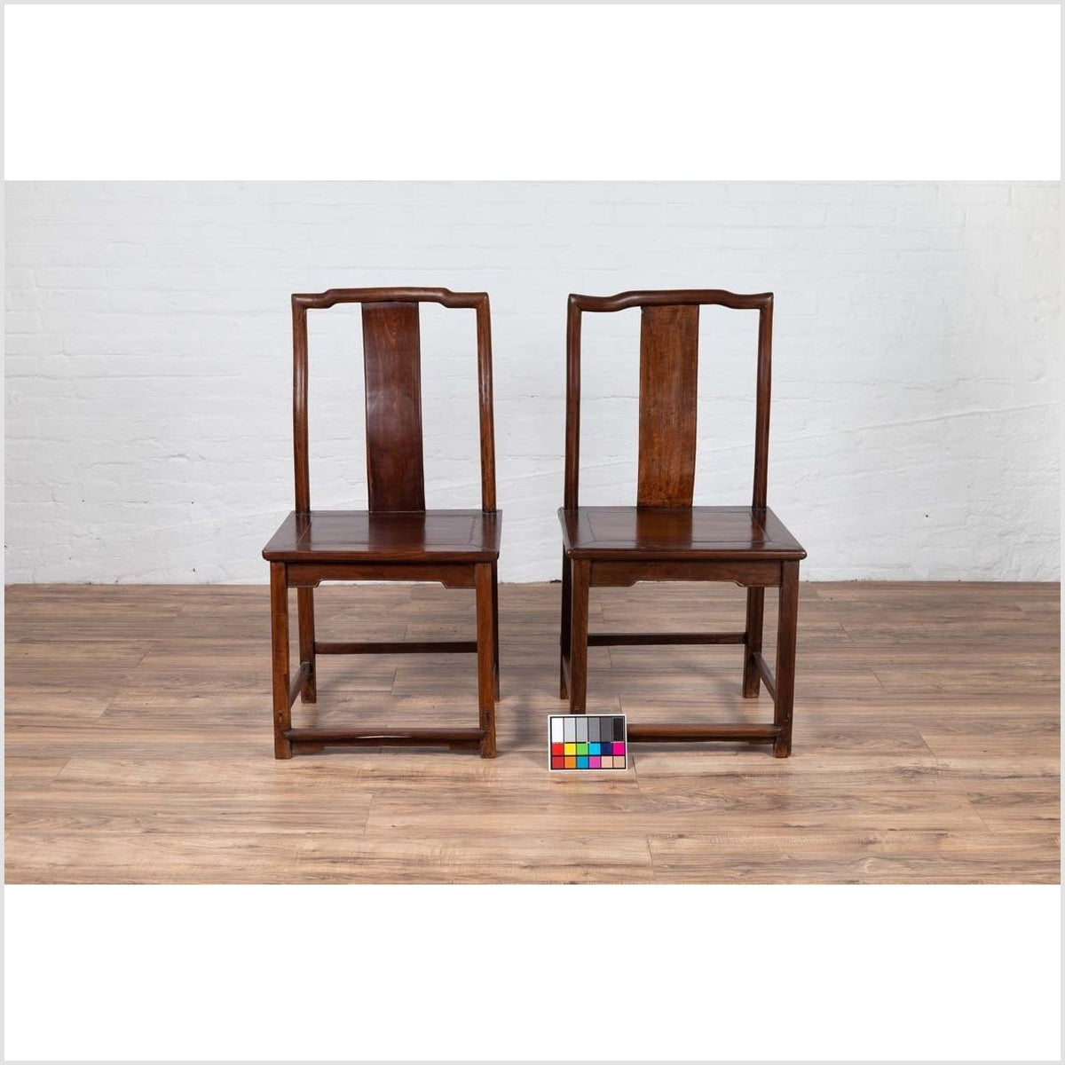 Pair of Chinese Elm Dark Patina Scholar&#39;s Ceremonial Chairs with Sinuous Splats-3. Asian &amp; Chinese Furniture, Art, Antiques, Vintage Home Décor for sale at FEA Home