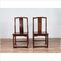 Pair of Chinese Elm Dark Patina Scholar's Ceremonial Chairs with Sinuous Splats