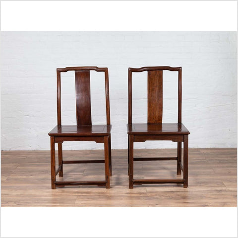 Pair of Chinese Elm Dark Patina Scholar's Ceremonial Chairs with Sinuous Splats-YN6230-4. Asian & Chinese Furniture, Art, Antiques, Vintage Home Décor for sale at FEA Home