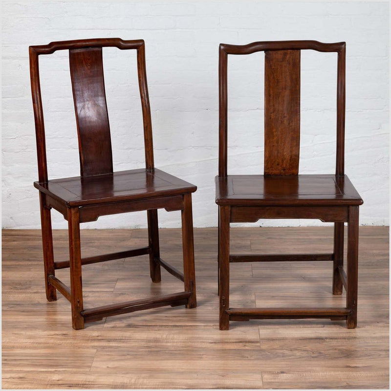 Pair of Chinese Elm Dark Patina Scholar's Ceremonial Chairs with Sinuous Splats-YN6230-2. Asian & Chinese Furniture, Art, Antiques, Vintage Home Décor for sale at FEA Home