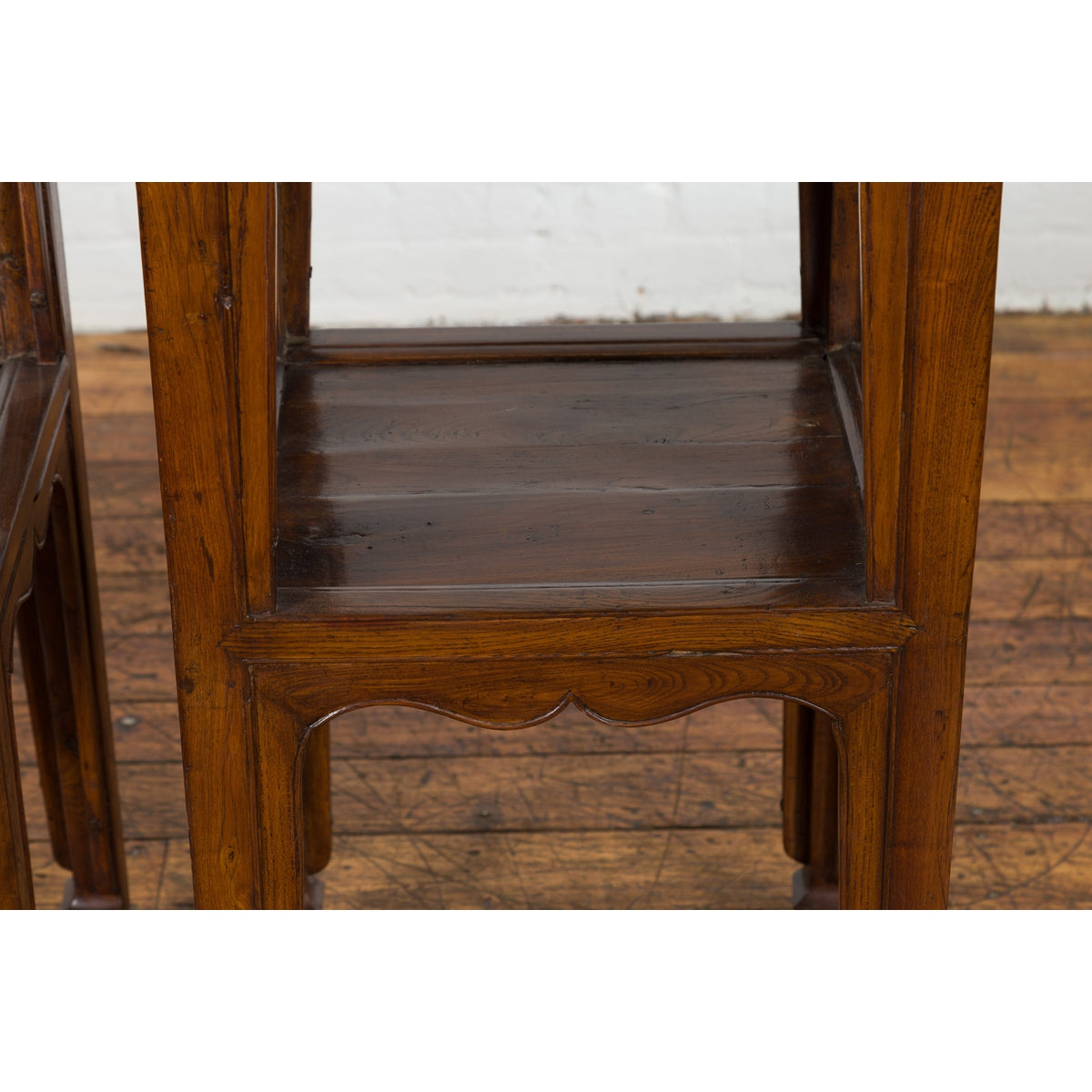 Pair of Chinese Late Qing Dynasty Tiered Lamp Tables with Carved Aprons-16. Asian &amp; Chinese Furniture, Art, Antiques, Vintage Home Décor for sale at FEA Home