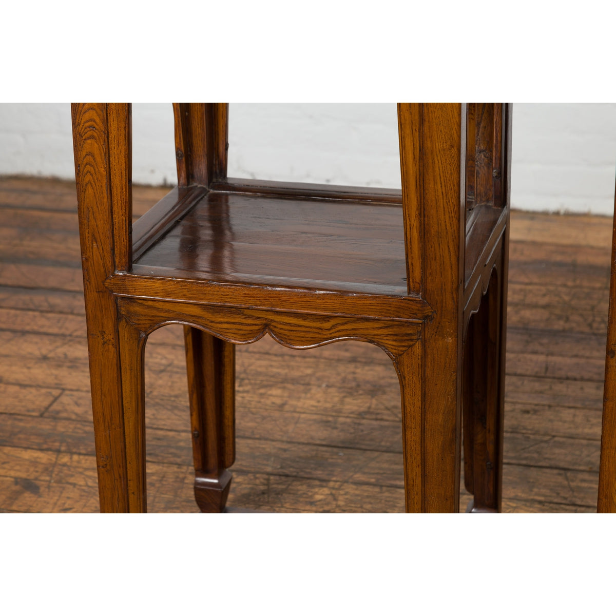 Pair of Chinese Late Qing Dynasty Tiered Lamp Tables with Carved Aprons-7. Asian &amp; Chinese Furniture, Art, Antiques, Vintage Home Décor for sale at FEA Home