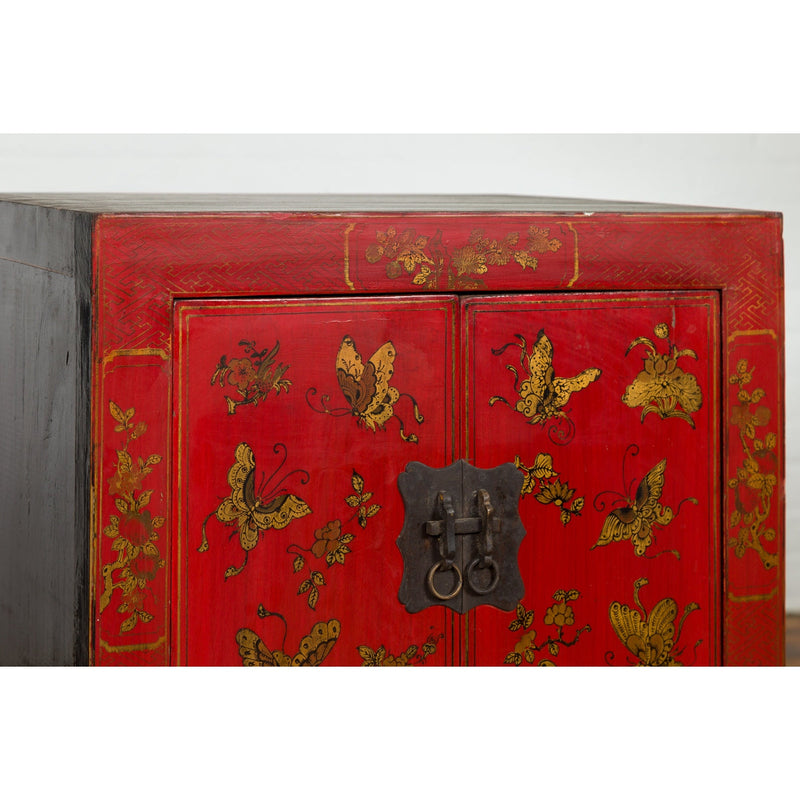 This-is-a-picture-of-a-Pair of Chinese Qing Dynasty Red Lacquer Bedside Cabinets with Butterfly Décor-image-position-12-style-YN1742-Shop-for-Vintage-and-Antique-Asian-and-Chinese-Furniture-for-sale-at-FEA Home-NYC