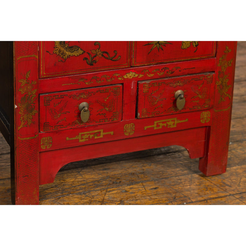 Pair of Chinese Qing Dynasty Red Lacquer Bedside Cabinets with Butterfly Décor-YN1742-14. Asian & Chinese Furniture, Art, Antiques, Vintage Home Décor for sale at FEA Home